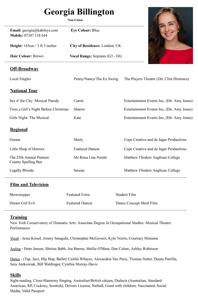 Georgia Billington - Actor, Singer, Dancer